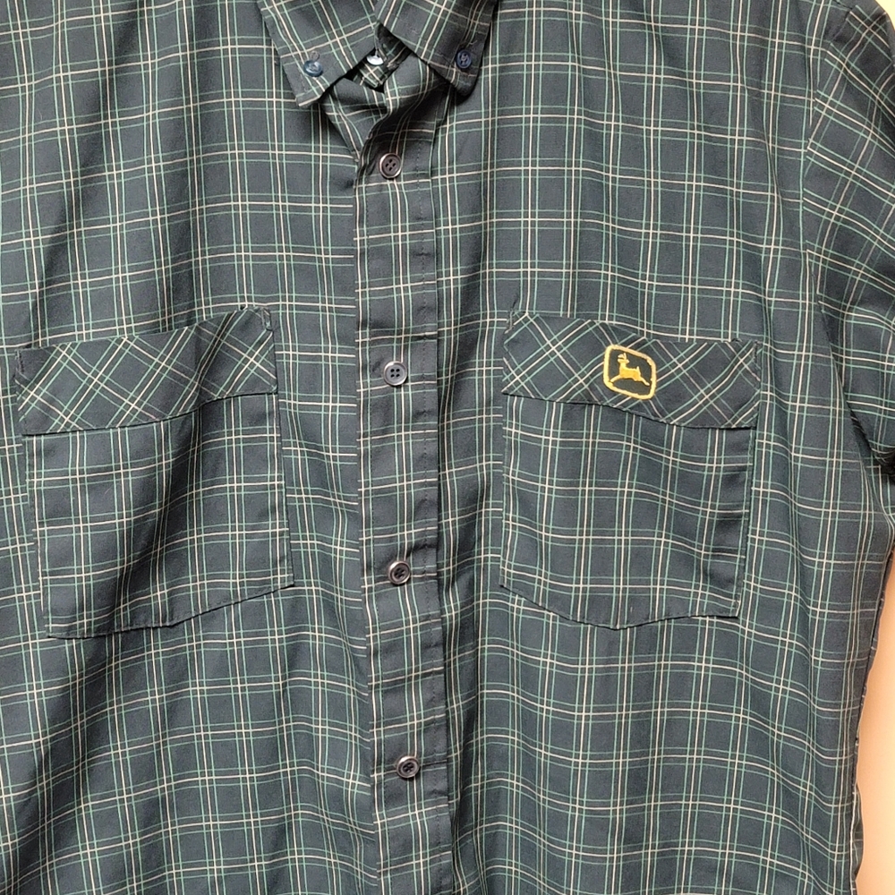 Vintage John Deere Snap Short Sleeve Green Plaid Shirt - Picture 5 of 9